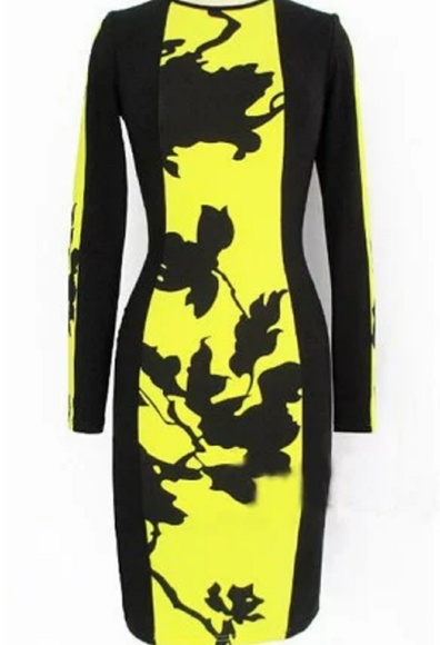 Fashion Dresses & Skirts - Body Contouring Black/yellow Club Dress